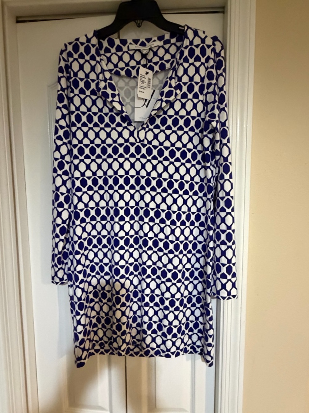 Diane von Furstenberg Blue and White Geometric Top